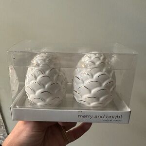 Macy's White Pinecone salt and pepper shakers. New.